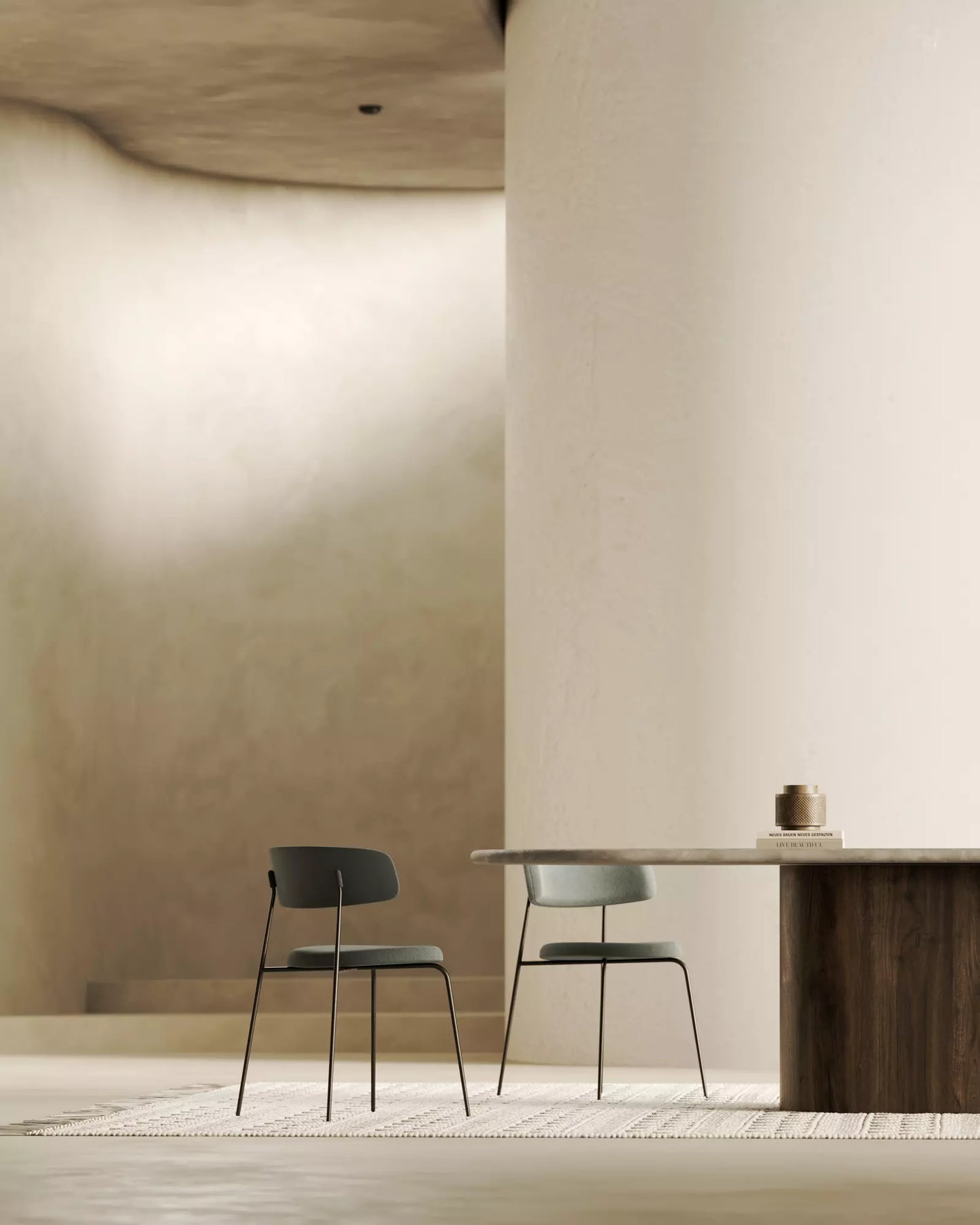 TABLE OVALE EN CÈRAMIQUE ET PIED BOIS