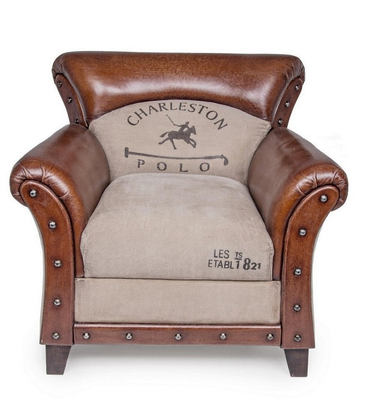 FAUTEUIL STYLE CHARLESTON CUIR ET TISSUS