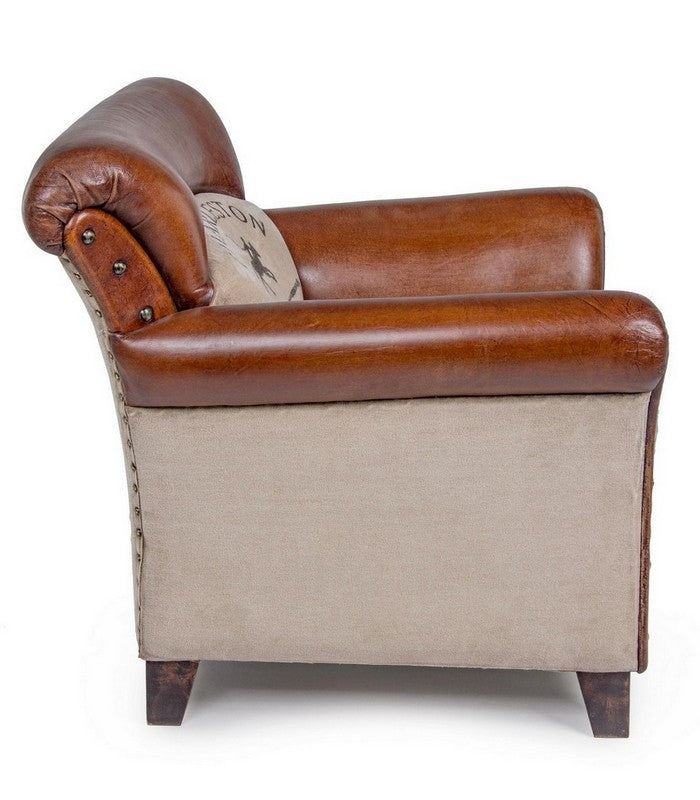 FAUTEUIL STYLE CHARLESTON CUIR ET TISSUS