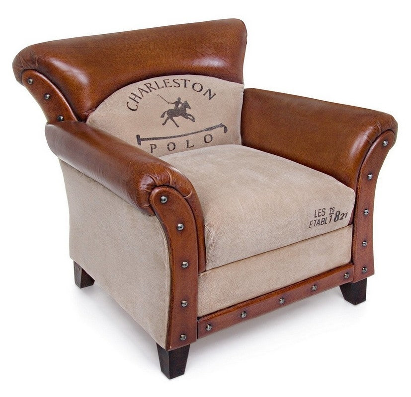 FAUTEUIL STYLE CHARLESTON CUIR ET TISSUS