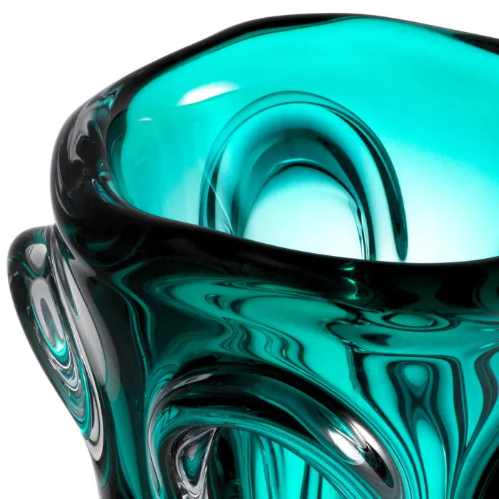 VASE BLEU TURQUOISE EN VERRE HAUTEUR 31 CM DIAM 20 cm