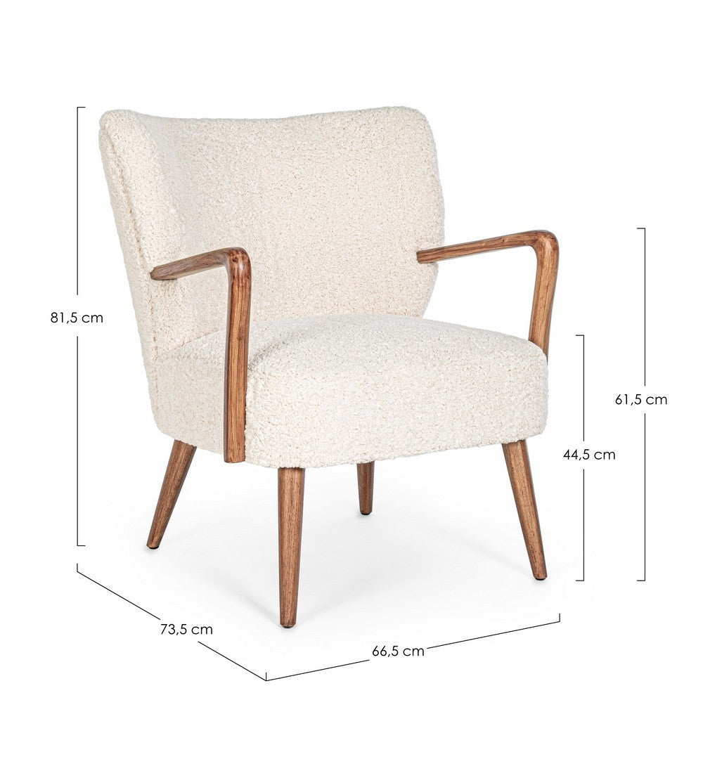 FAUTEUIL BOIS ET BOUCLETTES BLANCHES