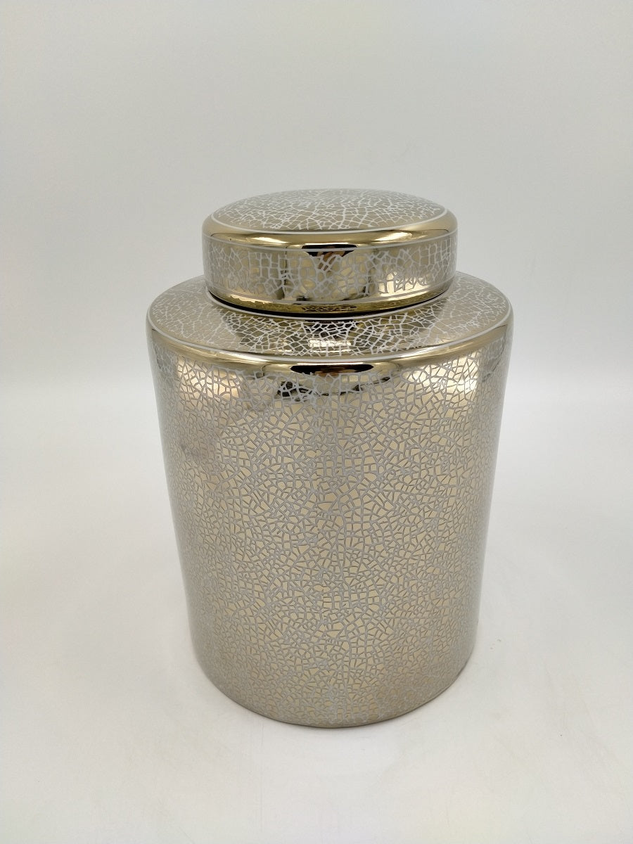 Potiche en céramique dorée et blanche