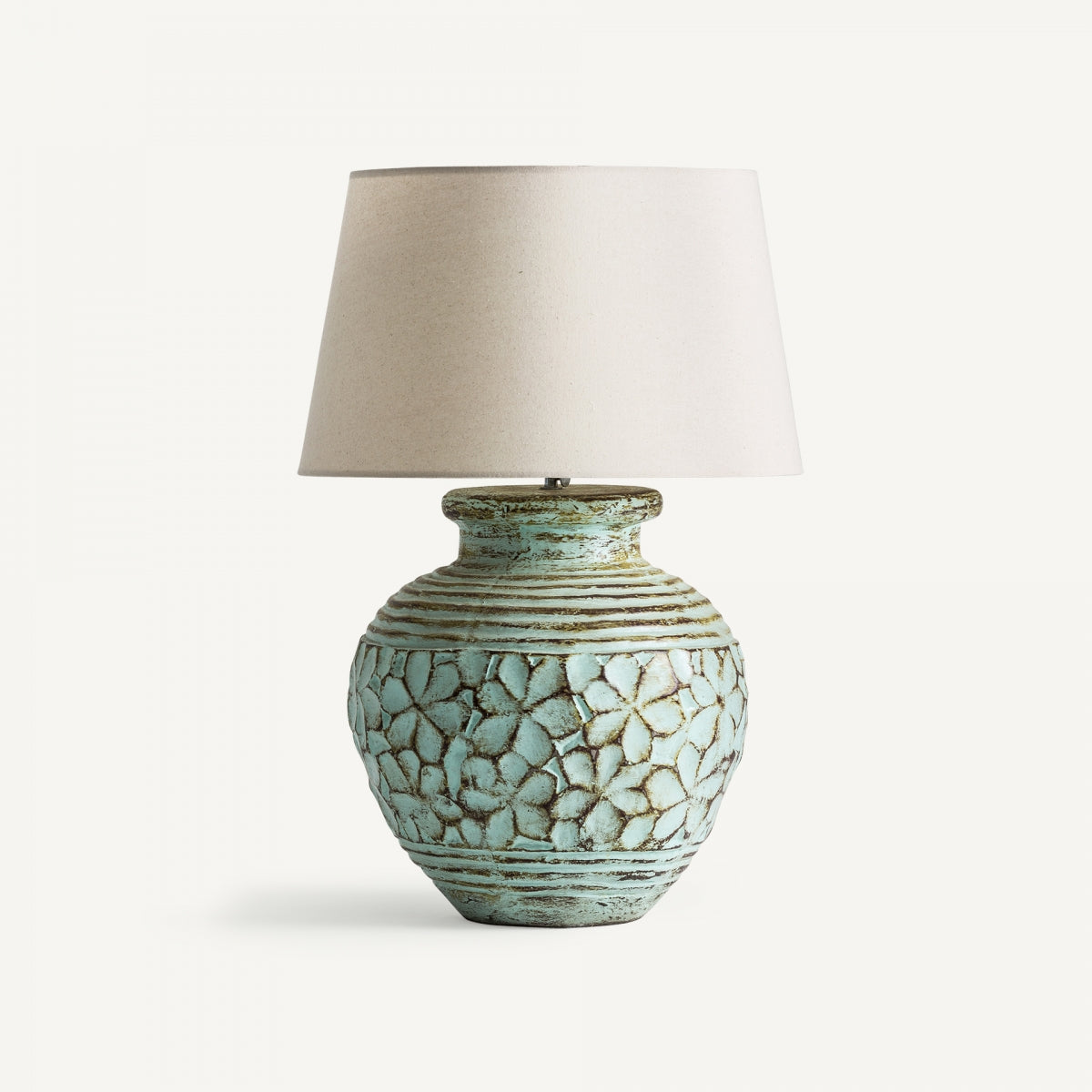 LAMPE XXL EN TERRE CUITE VERTE CÉLADON VENDUE AVEC SON ABAT-JOUR