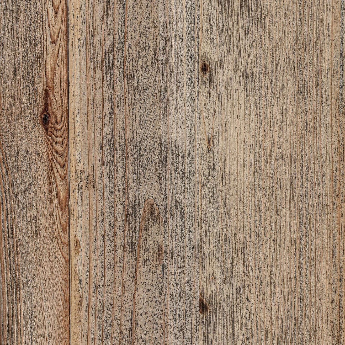 Textured close-up of rustic recycled elm wood, showcasing natural grain patterns and a weathered finish.