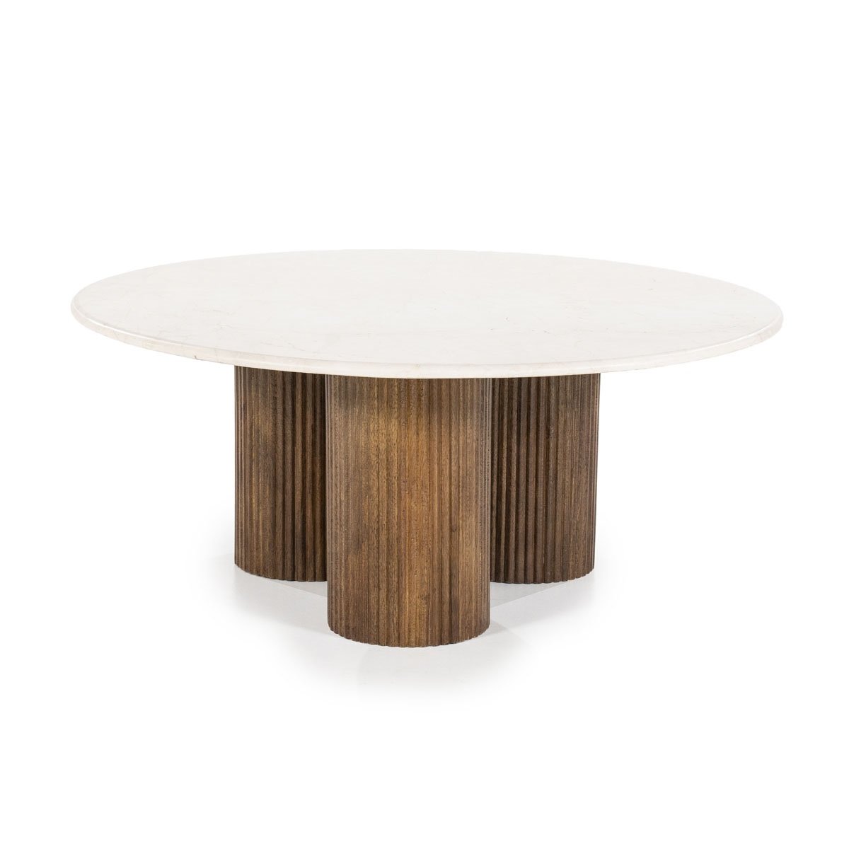 TABLE DE SALON EN MARBRE BLANC ET PIEDS BOIS