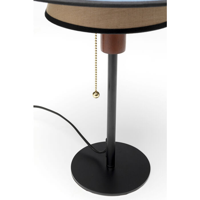 LAMPE AVEC ABAT-JOUR BLEU JAUNE ET ALLUMAGE AVEC CORDELETTE