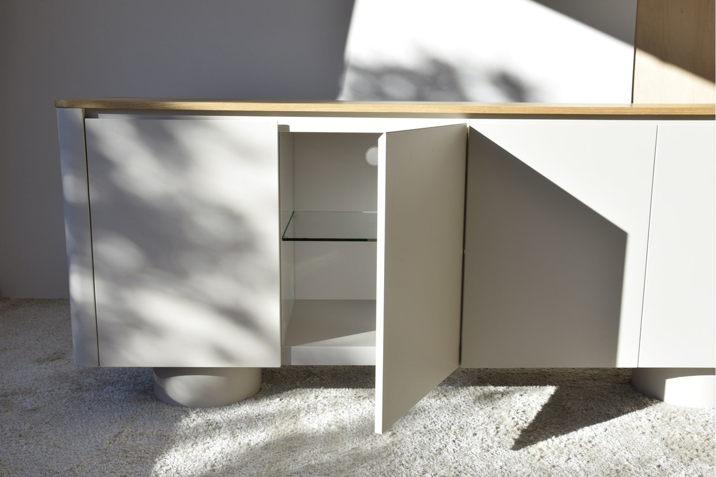 BUFFET BLANC DESIGN 4 PORTES DESSUS BOIS DE CHÊNE