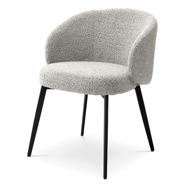 CHAISES EN TISSUS BOUCLÉ GRIS ET PIEDS MÉTAL NOIR