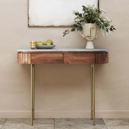 CONSOLE DESSUS MARBRE ET PIEDS METAL