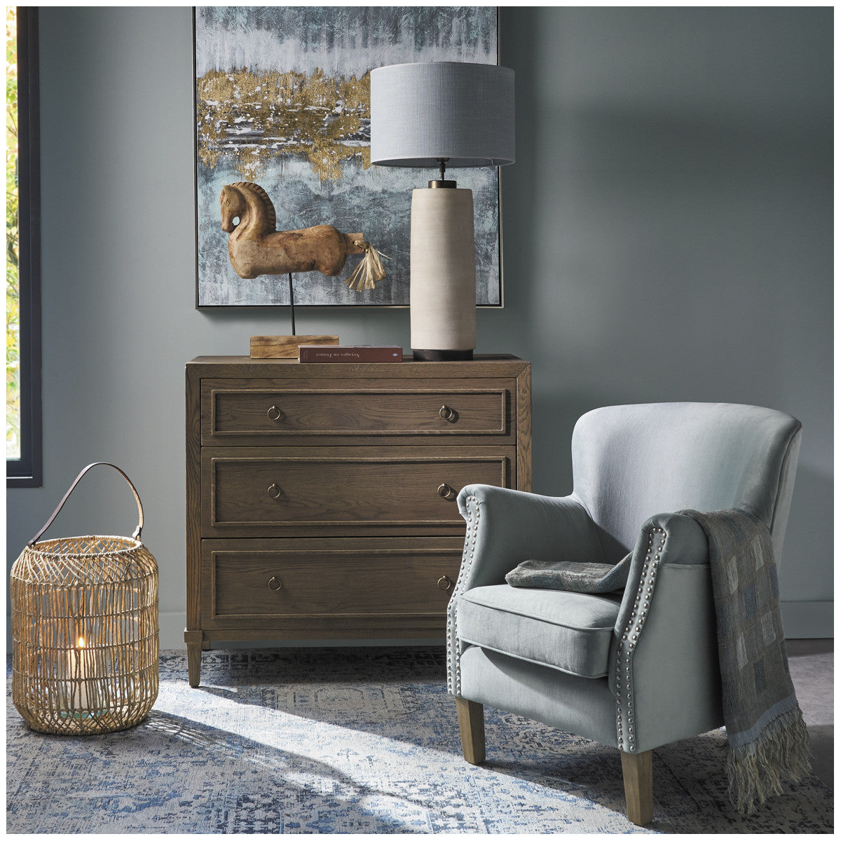 PETIT FAUTEUIL VELOURS VERT SAUGE PIEDS EN BOIS