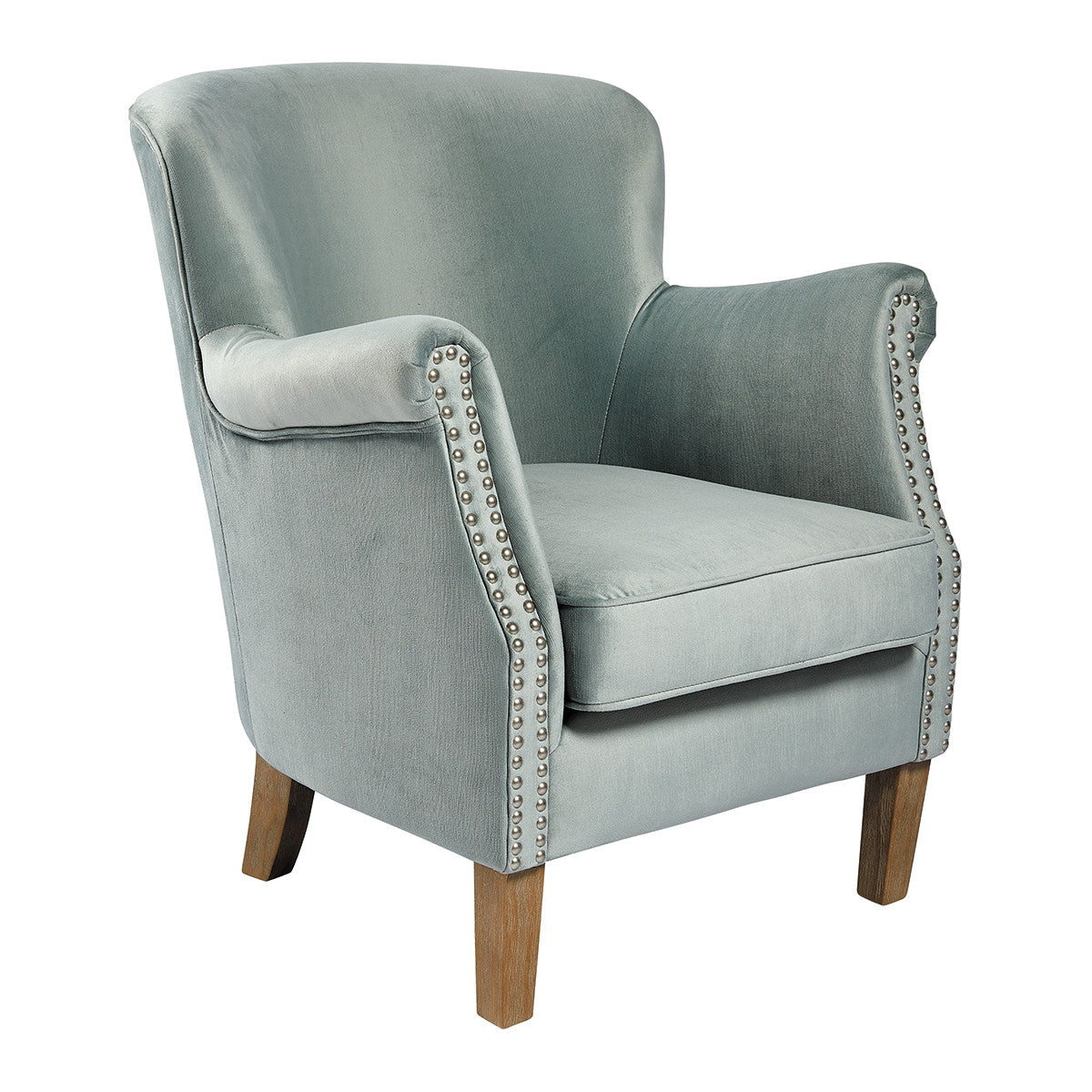 PETIT FAUTEUIL VELOURS VERT SAUGE PIEDS EN BOIS