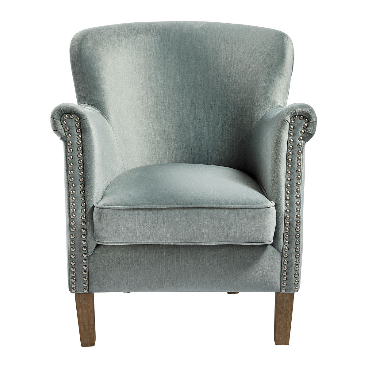 PETIT FAUTEUIL VELOURS VERT SAUGE PIEDS EN BOIS
