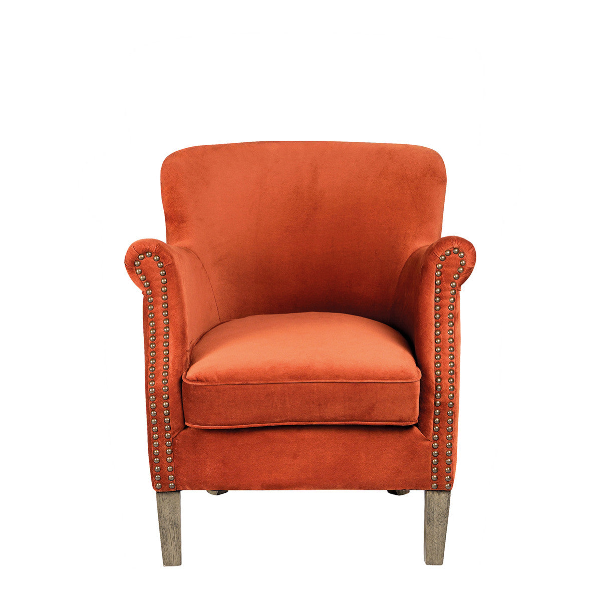 PETIT FAUTEUIL VELOURS ORANGE PIEDS EN BOIS