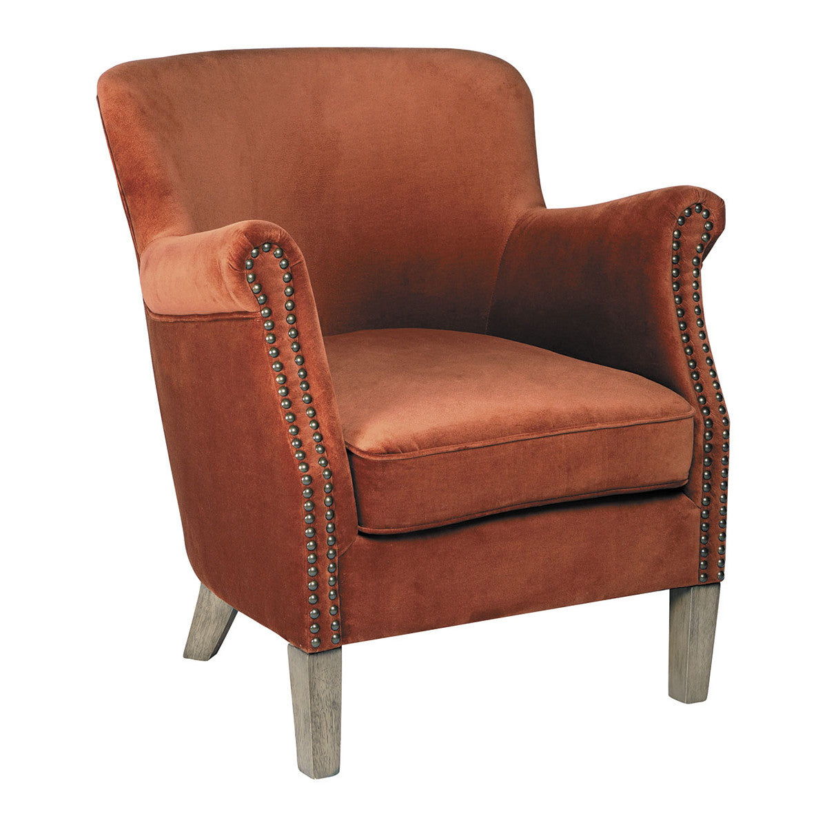 PETIT FAUTEUIL VELOURS ORANGE PIEDS EN BOIS
