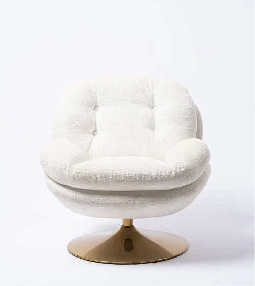 FAUTEUIL PIVOTANT VELOURS BLANC ET PIEDS OR