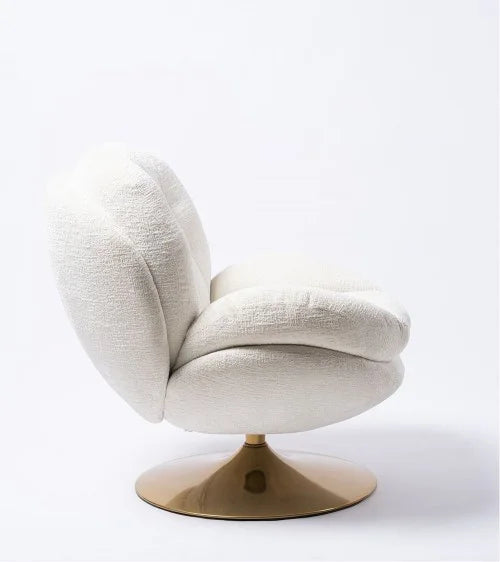FAUTEUIL PIVOTANT VELOURS BLANC ET PIEDS OR