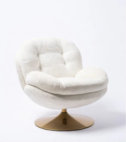 FAUTEUIL PIVOTANT VELOURS BLANC ET PIEDS OR