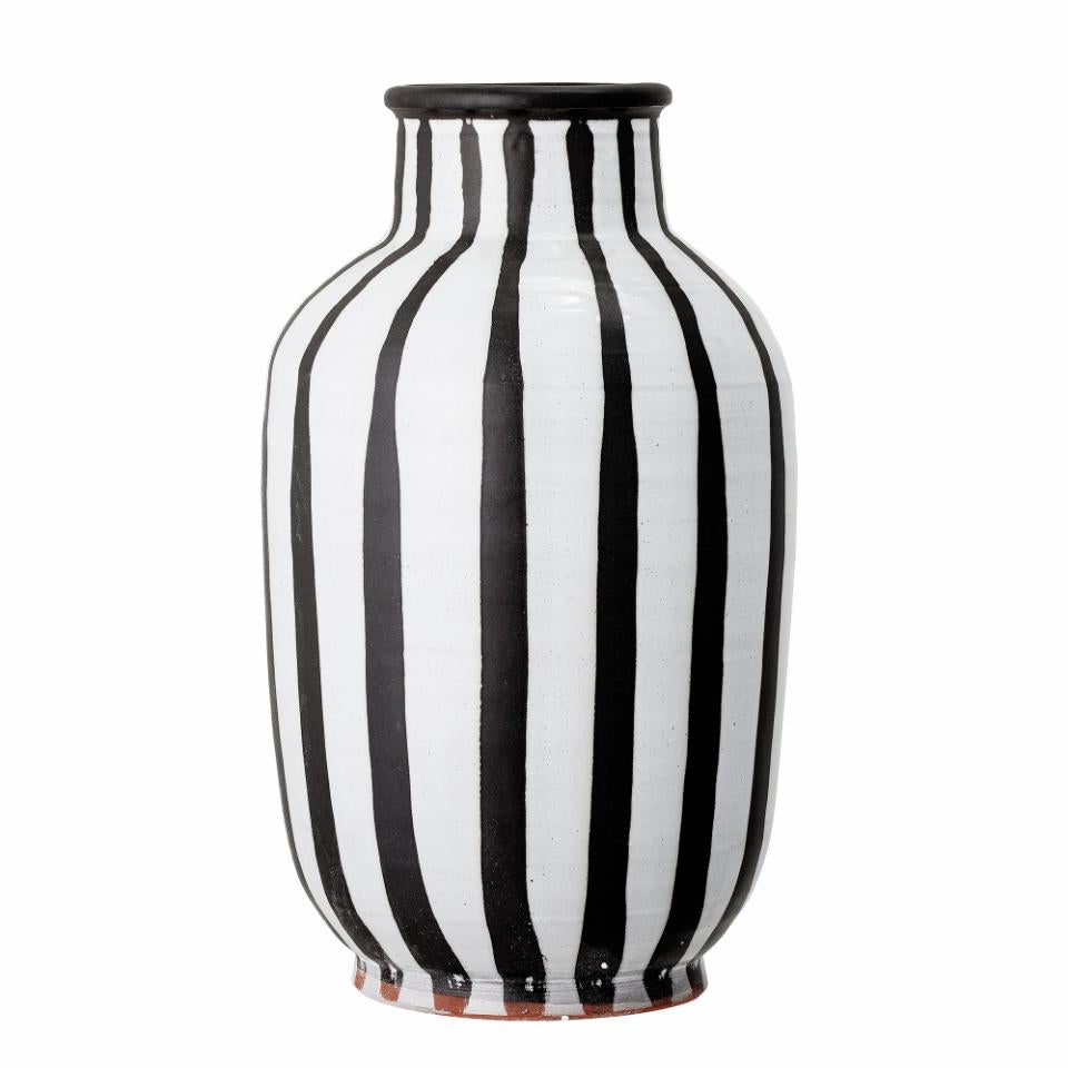 Vase grès noir et blanc rayé