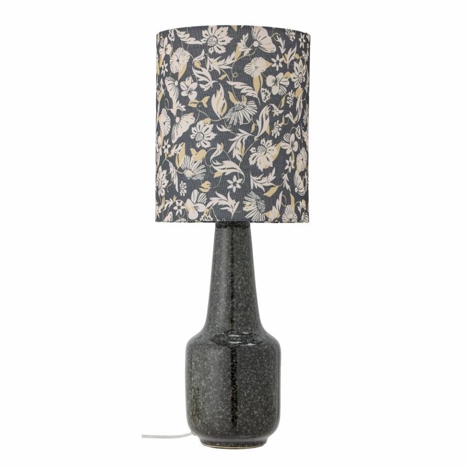LAMPE EN CÉRAMIQUE VERTE ET ABAT-JOUR FLEURS VERTES