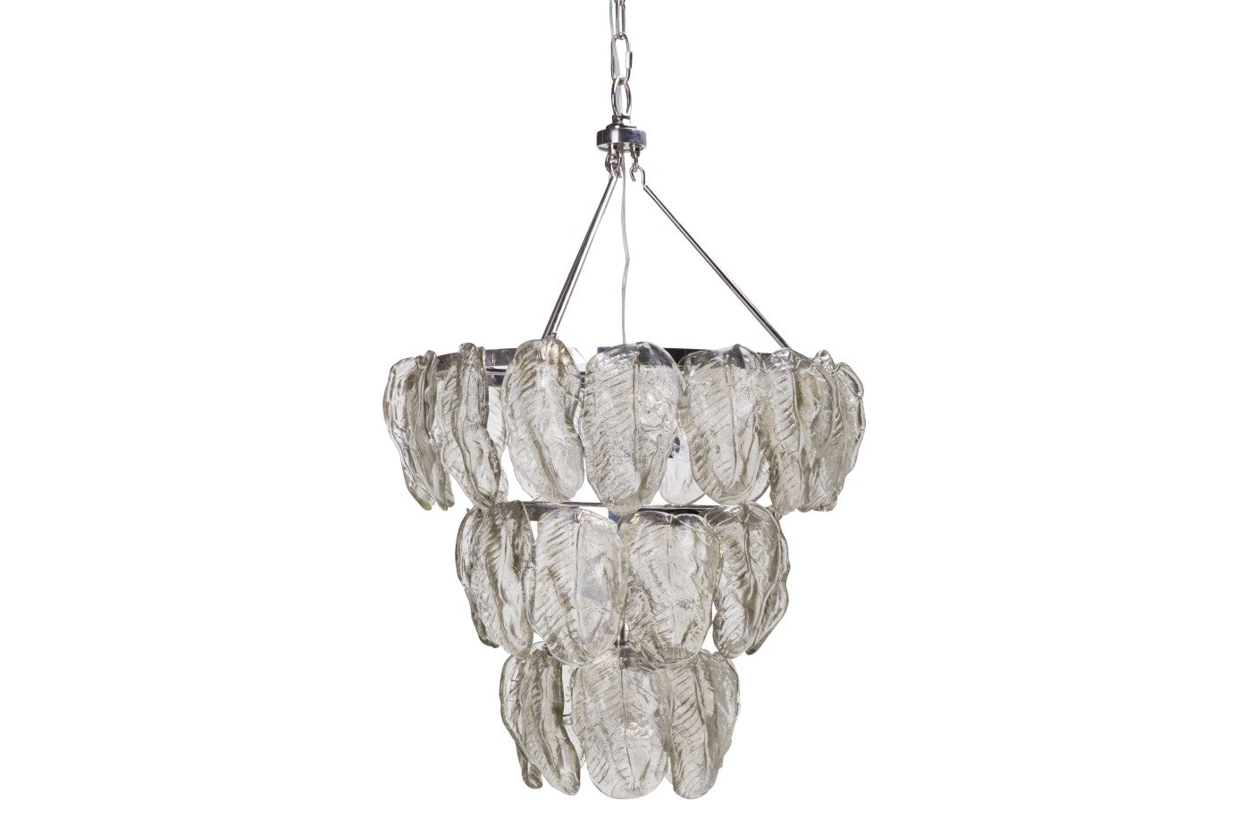 SUSPENSION GOUTTES EN VERRE ET MÉTAL DORÉ 6 DOUILLES