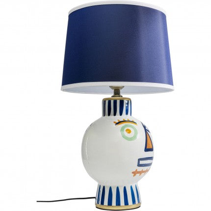 Lampe en porcelaine avec abat-jour motif visage abstrait