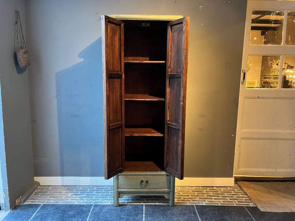 Meuble laqué gris clair 2 portes 1 tiroir