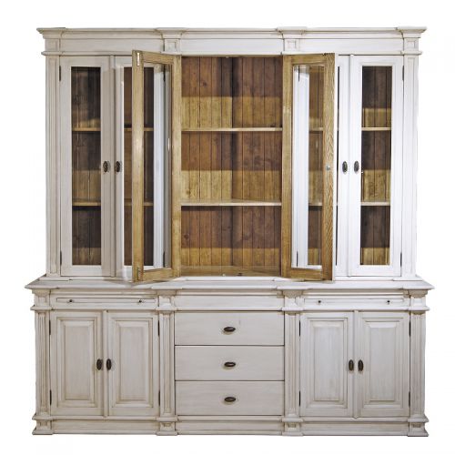 GRAND VAISSELIER EN PIN BLANC 6 PORTES VITRÉES ET 4 PLEINES