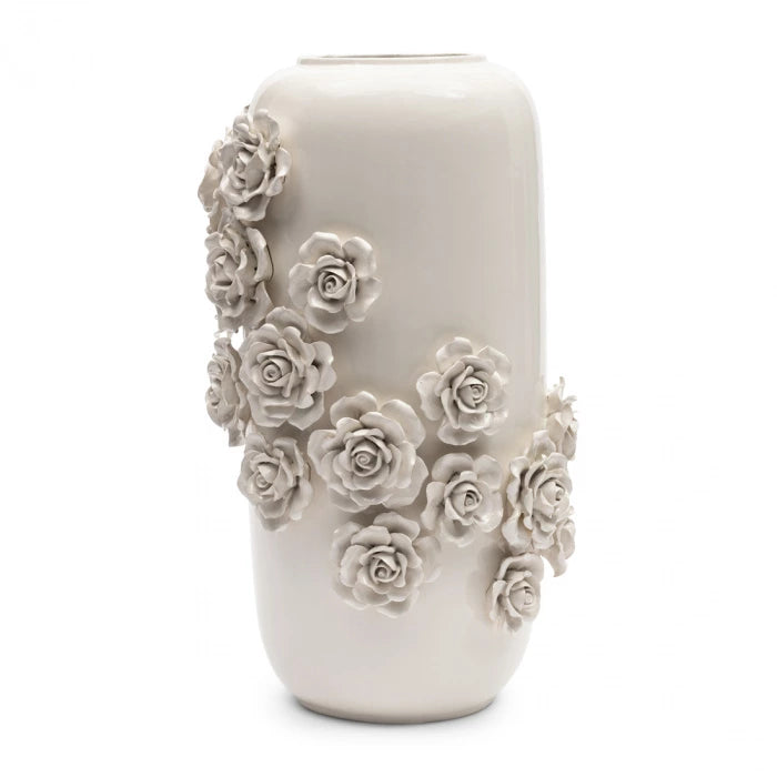 Vase roses blanc en céramique Hauteur 60 cm Diamètre 34 cm