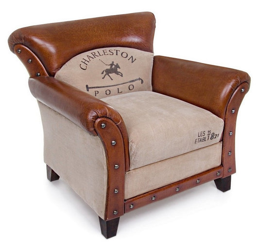 FAUTEUIL STYLE CHARLESTON CUIR ET TISSUS