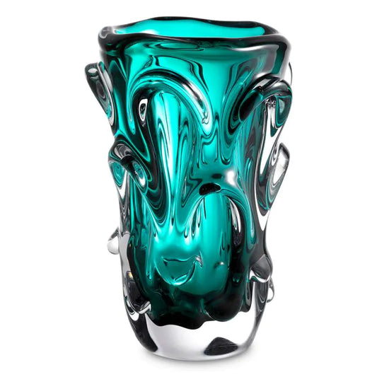 VASE BLEU TURQUOISE  EN VERRE HAUTEUR 31 CM DIAM 20 cm