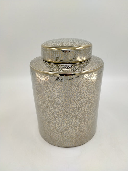 Potiche en céramique dorée et blanche