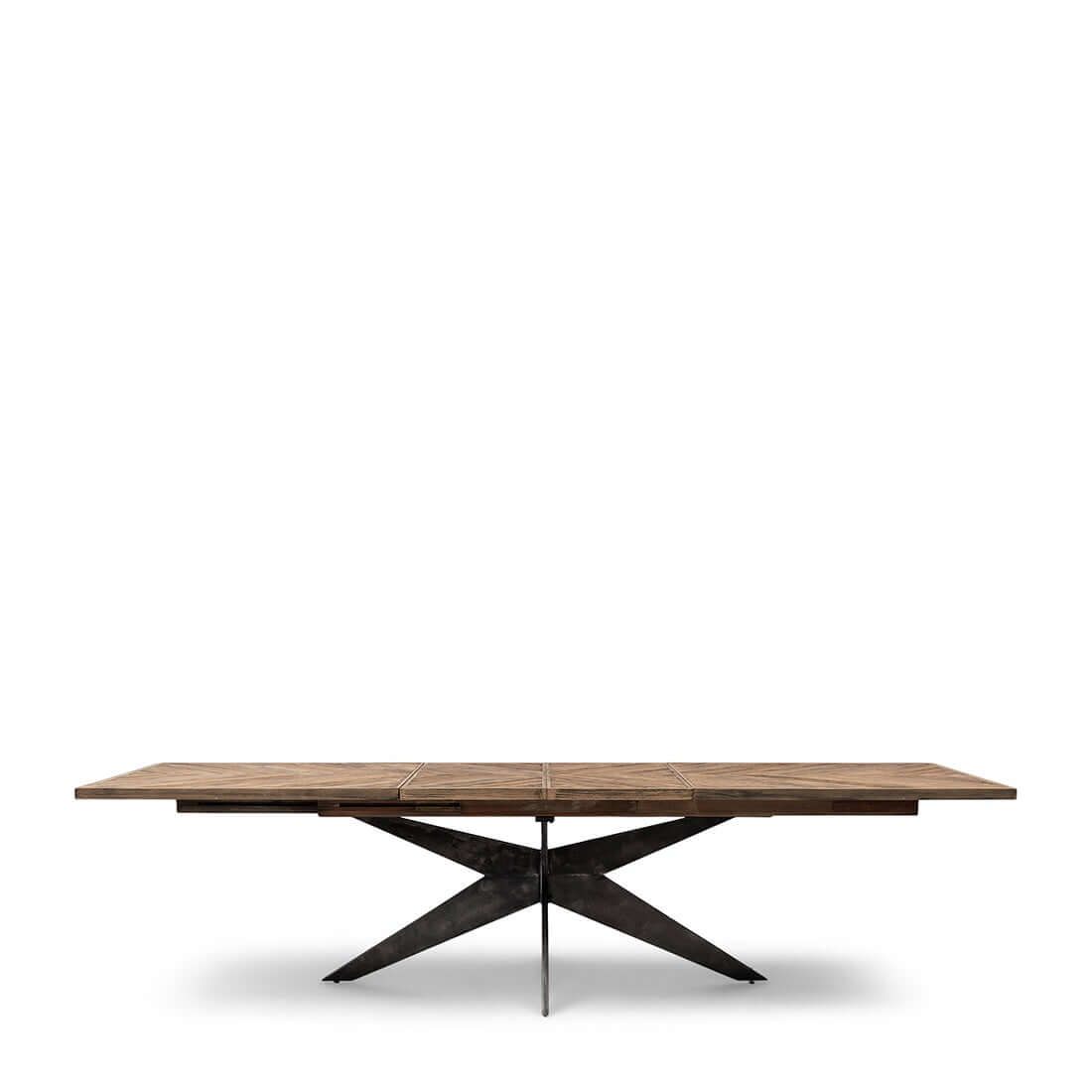 table en chêne avec pieds en métal à rallonge