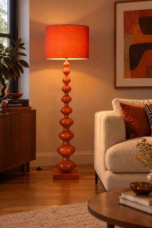 Lampadaire Orange en métal vendu avec abat jour