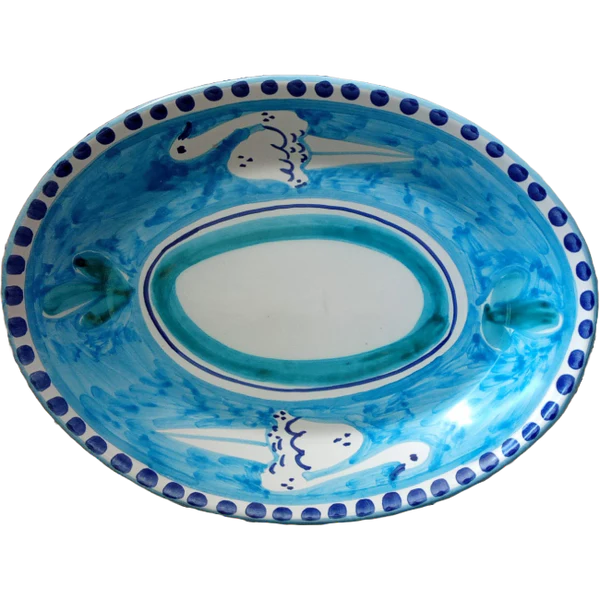 Plat Ovale 30 CM Autruche Bleues