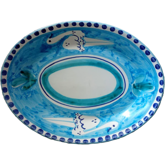 Plat Ovale 30 CM Autruche Bleues