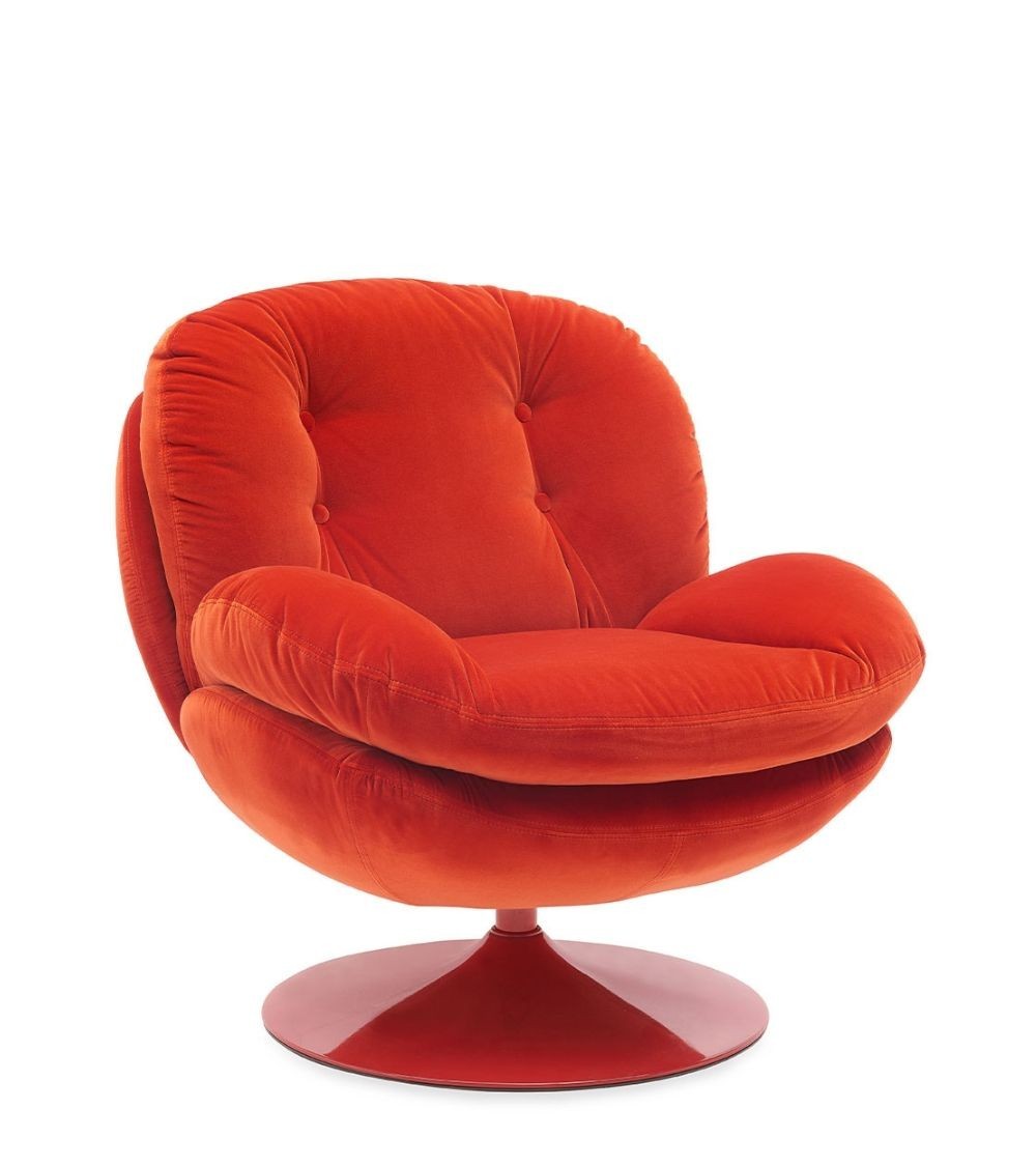 Fauteuil Pivotant Velours Rouge-Orangé