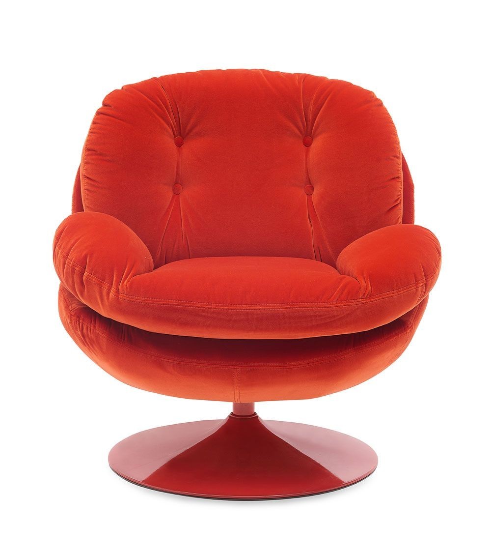 Fauteuil Pivotant Velours Rouge-Orangé