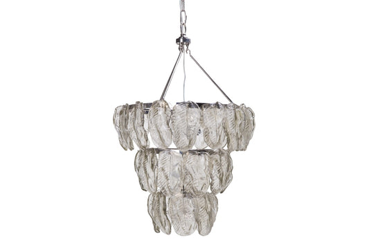 SUSPENSION GOUTTES EN VERRE ET MÉTAL DORÉ 6 DOUILLES