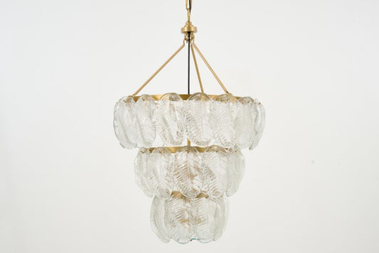 Suspension en verre en forme de feuilles, design élégant et léger, idéale pour une ambiance chaleureuse.